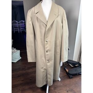Vintage London Fog Coat Mens 44 Long Beige Maincoats Trench Removable Fur‎ Liner